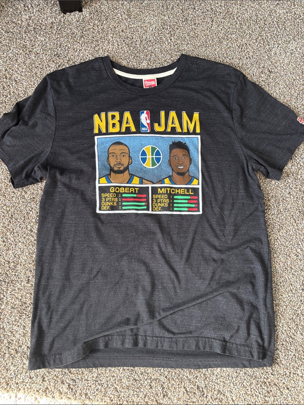 HOMAGE Black NBA Jam Gobert & Mitchell Graphic Tee with Yellow & Blue Accents